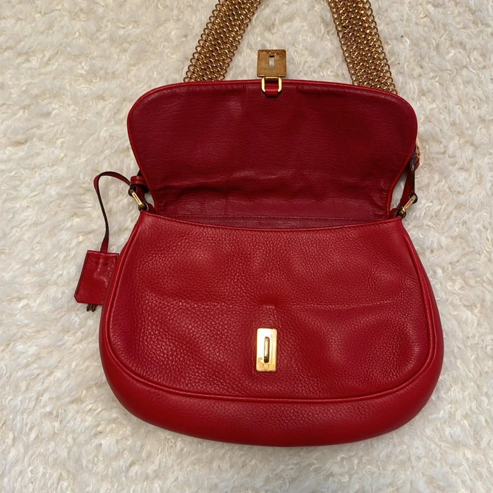 NWT Prada red, soft leather with rose-gold chain bag. - Picture 6 of 16